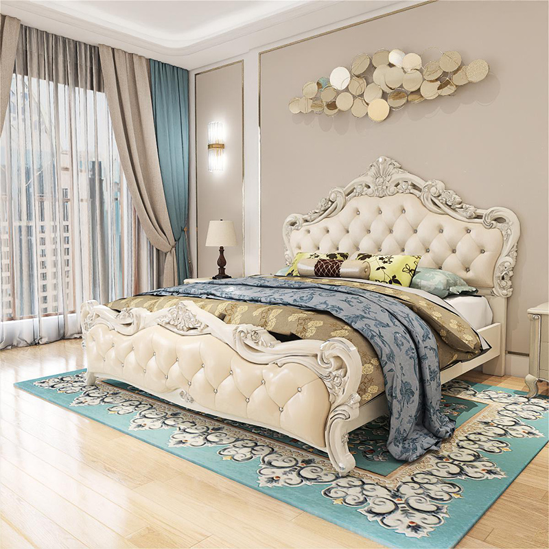 Sharon Shi European style double bed solid wood modern minimalist master bedroom high-end furniture leather bed French princess bed wedding bed
