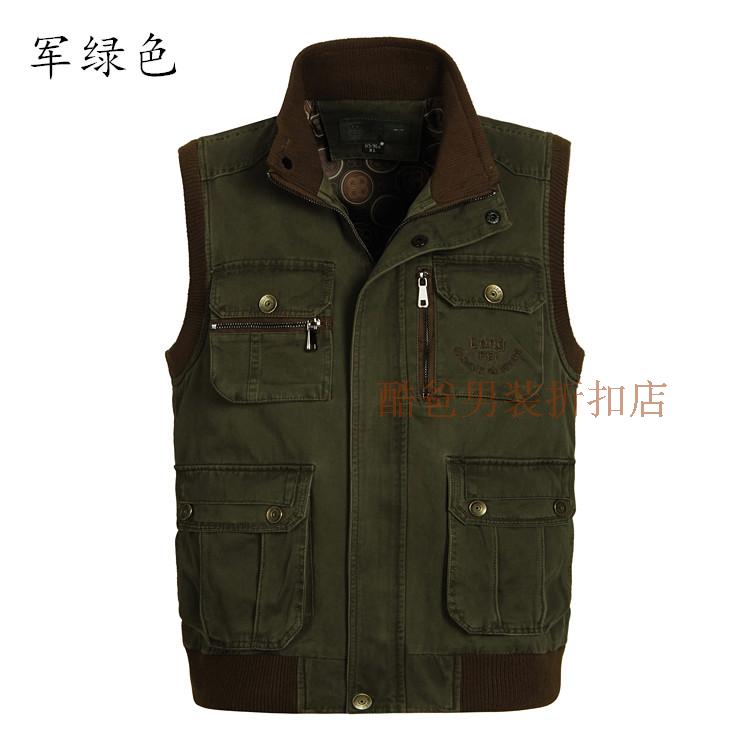 Mùa xuân và mùa thu Trung niên vest nam ngoài trời kích thước lớn nhiều túi nam chụp ảnh bông đứng cổ áo vest áo ba lỗ gym
