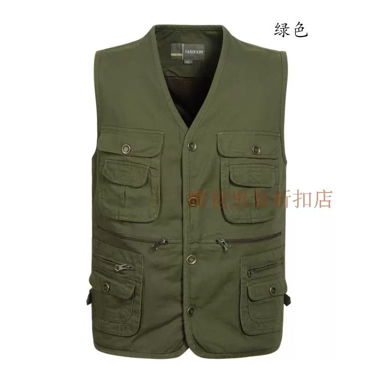 Mùa xuân và mùa thu vest vải cotton giặt nhiều túi trung niên ngoài trời chụp ảnh giải trí câu cá vest vest vest nam áo vest nam tuổi 50