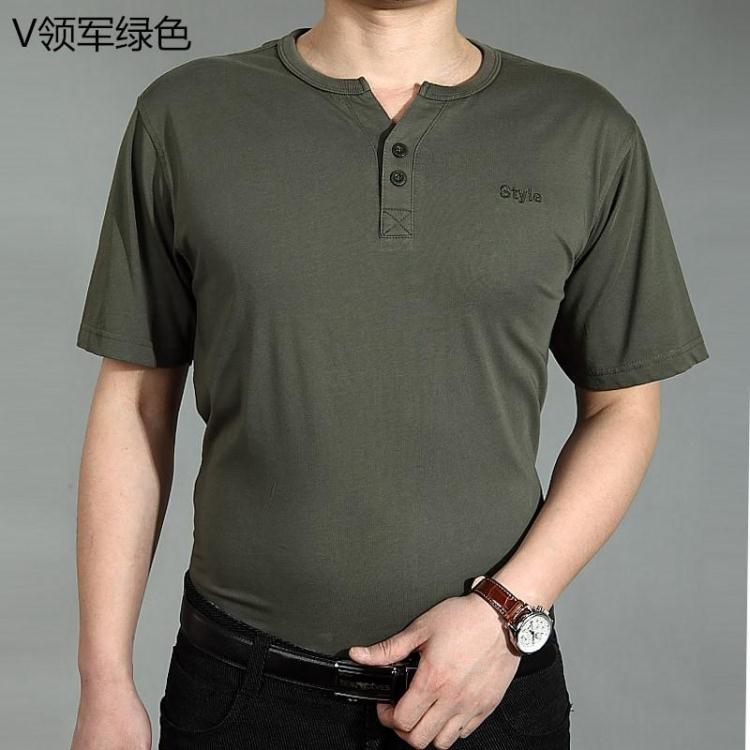 Mùa hè trung niên nam ngắn tay t-shirt vòng cổ bông kích thước lớn lỏng màu rắn phần mỏng trung niên cha đầm áo sơ mi