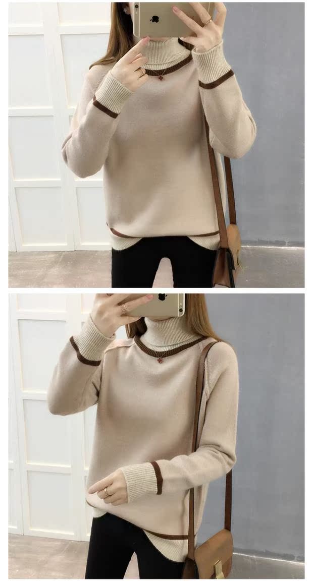 Phụ nữ mùa thu và áo len cổ cao mới thả lỏng phiên bản Hàn Quốc của set đồ hoang dã kết hợp áo len dày cho nữ - Áo len áo công sở nữ