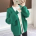 Áo len nữ mùa xuân mới Hàn Quốc lỏng lẻo dày v-cổ đèn lồng tay áo len lười - Đan Cardigan Đan Cardigan