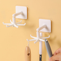 Multi-head rotatable adhesive hook household multi-function ceiling vertical upside down paste type 6-head hook Wall hanger