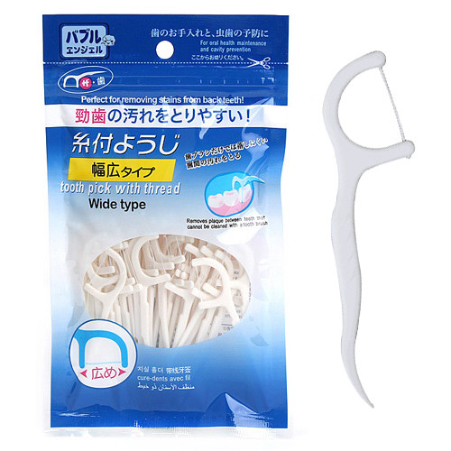 Japan's KM ultra-fine dental floss stick ultra-fine family-packed portable household disposable fine-slip toothpicks 50 bags