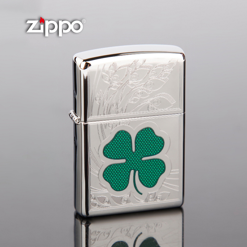 Original installation ZIPPO lighter engraved with four leaves of straw mirror flower water moon 24699 lucky grass genuine limited kerosene