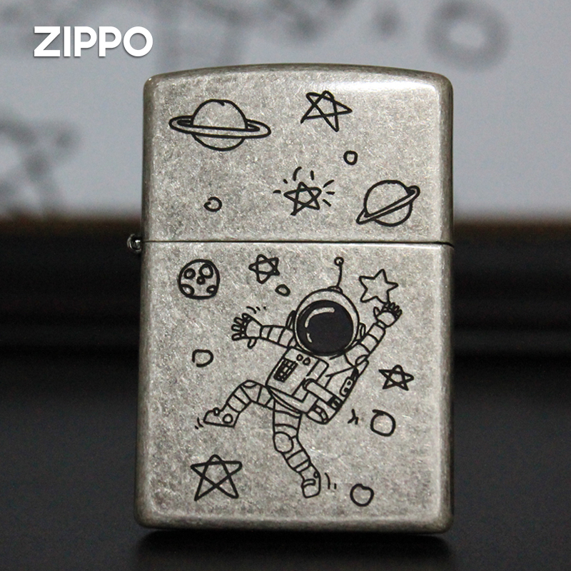 Zippo lighter genuine antique silver spaceman star exploration spaceman doll gift box set gift male