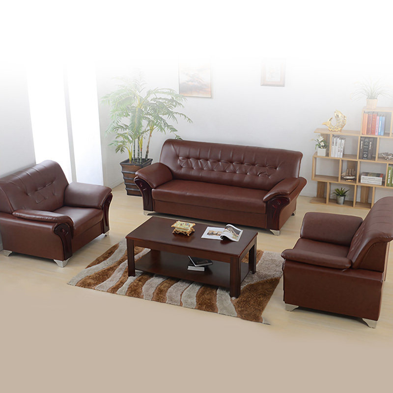 Office furniture Genuine Leather Trio Place Sofa Office Sofa Tea Table Composition Office Reception Guest Sofa