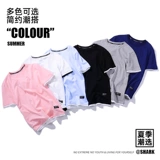 鲨鱼头 Трендовый комплект, хлопковая футболка, в корейском стиле, подходит для подростков, короткий рукав