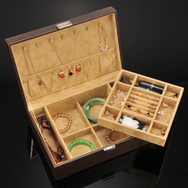 Li Li cowhide grain vintage jewelry box storage box Double-layer household jewelry box Necklace ring box Watch box with buckle