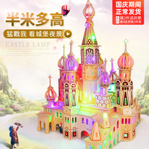 Ancient building model with lighting and intelligence wooden three-dimensional puzzle adult handmade couple gift toys