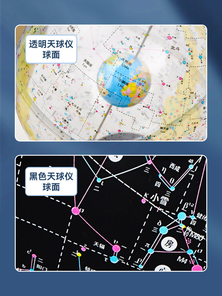 Large Transparent Globe with Lights, Celestial Globe Ornament, Earth Globe Model, Universe Celestial Body Instrument, Birthday Gift for Boys, Constellation Gift, Geography Teaching Tool, Instrument, Enlightenment Toy for Middle and High School Students