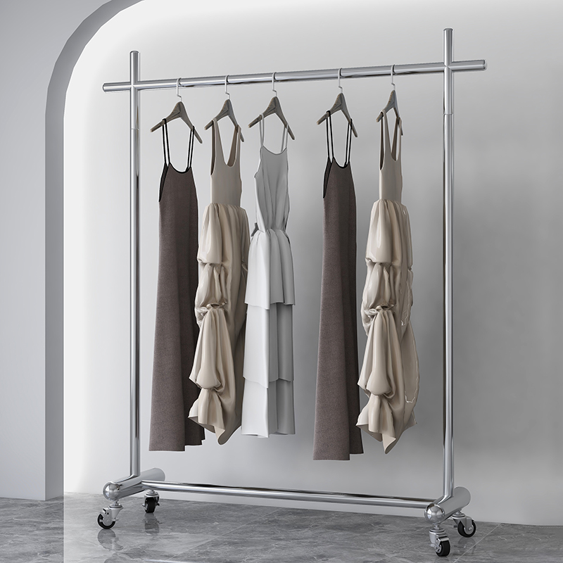 Clothing Store Show Show Display Stainless Steel Floor Hanger Women's Clothing Special Shelving Mobile Hanging Hanger Belt Wheel