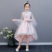 Princess dress girl dress tailed dress spring and autumn 2021 new children autumn dress Hanfu girl foreign style skirt