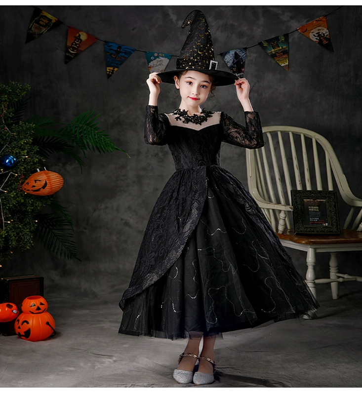 Halloween Quần Áo Trẻ Em Cosplay Quần Áo Bé Gái Phù Thủy Bé Đầm Quỷ Nhỏ Áo Choàng Áo Choàng Trang Phục