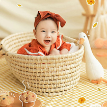 Childrens photography props Nordic Japanese small fresh newborn 100-day baby photo decoration baby woven basket