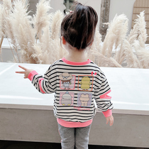Female baby striped clothes Korean version 2021 new spring and autumn children Foreign style Net red coat childrens clothing girls autumn clothes