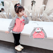 Girl coat spring and autumn 2021 new spring and autumn Korean version of childrens foreign style hooded top 1 Children 3 girls autumn clothes