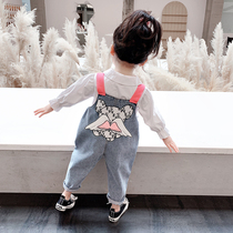 Baby girl cartoon pants Spring and Autumn wear 2021 new autumn children denim Korean pants girls autumn clothes