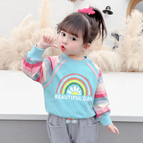 Girl Rainbow Sweater 2021 New Spring and Autumn Childrens foreign style pullover coat Children Korean version of female baby autumn clothes