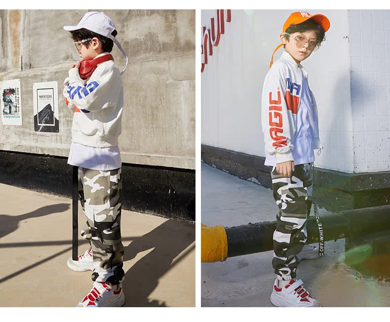 Bộ đồ khiêu vũ đường phố dành cho trẻ em hip hop trẻ em hiphop ngụy trang quần bé trai Trang phục khiêu vũ đường phố quần áo bé gái