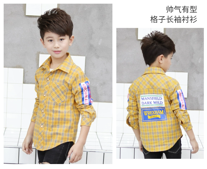 Áo sơ mi kẻ sọc dài tay 2019 Xuân Mới Vừa Lớn Big Boy Top Boy Fashion Áo cotton Hàn Quốc - Áo sơ mi sơ mi dài tay bé trai 