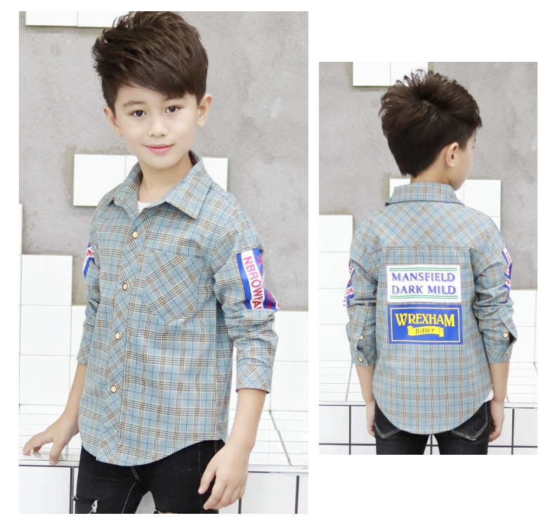 Áo sơ mi kẻ sọc dài tay 2019 Xuân Mới Vừa Lớn Big Boy Top Boy Fashion Áo cotton Hàn Quốc - Áo sơ mi sơ mi dài tay bé trai 