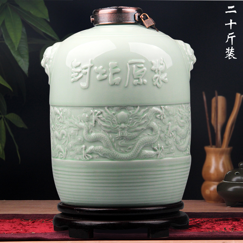 Jingdezhen ten catties loading ceramic bottle 10 jins jars jugs home wine pot collection gift box