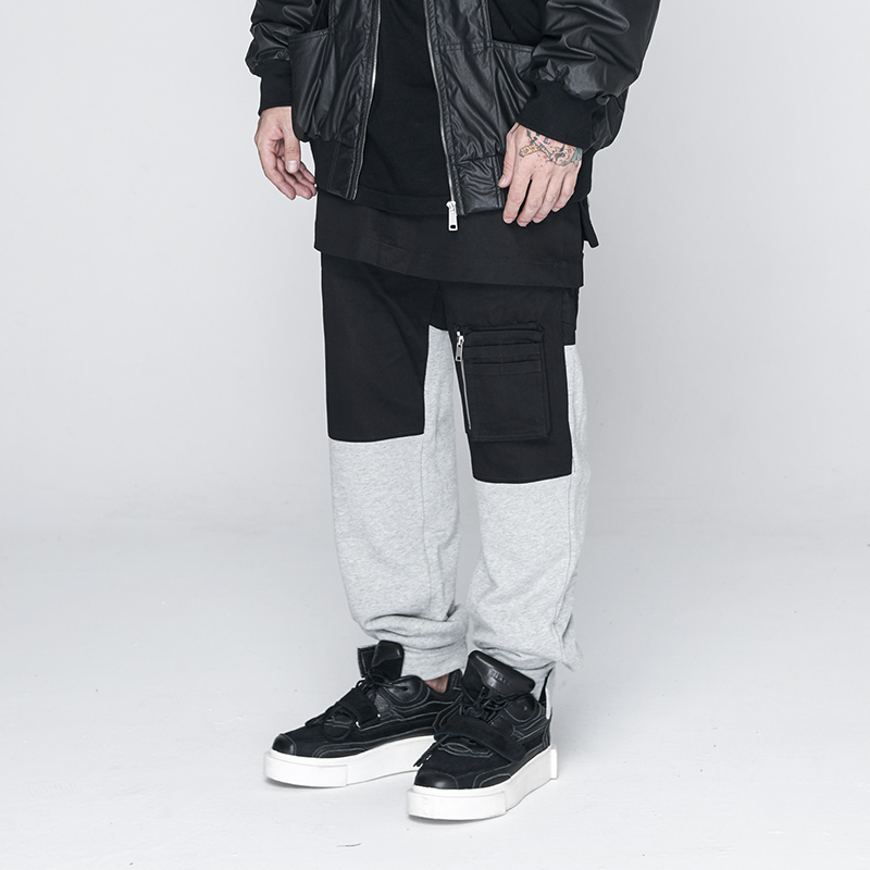 The Dirty Collection 2019AW trend double multi-pocket color matching wash stitching skirt pants men