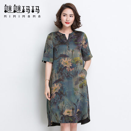 重磅真丝香云纱原创连衣裙2018新款妈妈夏天