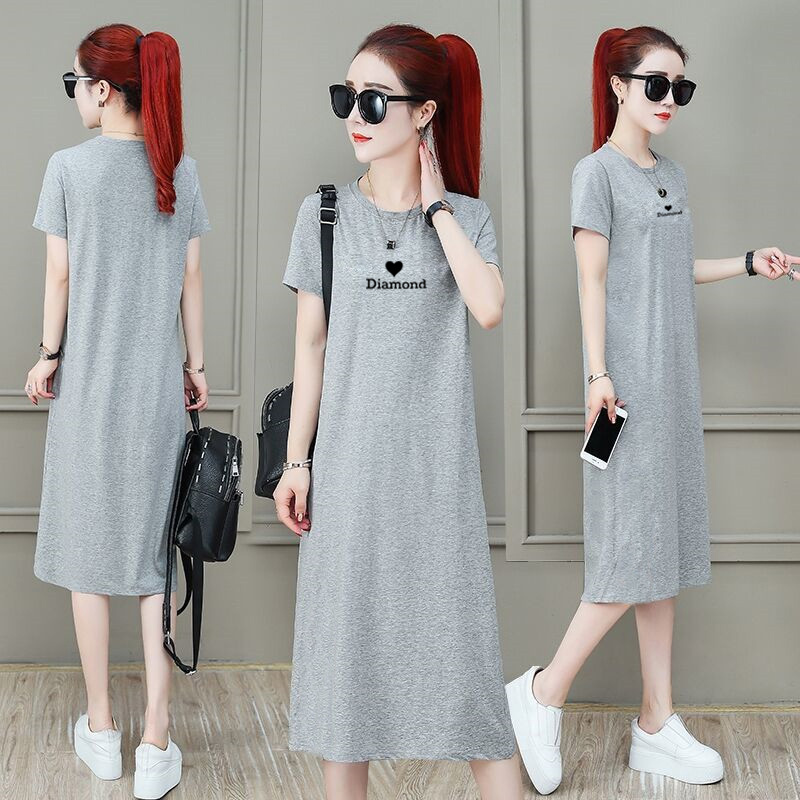2025 Summer New Short-Sleeved Nightgown for Women, Thin Korean Style, Large Size, Loose Casual Mid-Length Over-The-Knee Dress