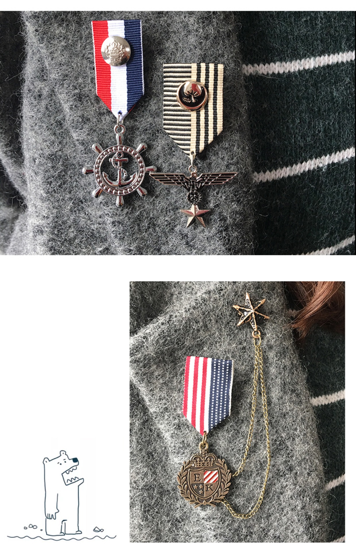 Châu Âu và Hoa Kỳ Học viện Hải quân Harajuku Wind England Badge Pin Women College Wind Huy hiệu nhỏ Trâm nam và huy chương phù hợp với nam giới - Trâm cài trâm cài