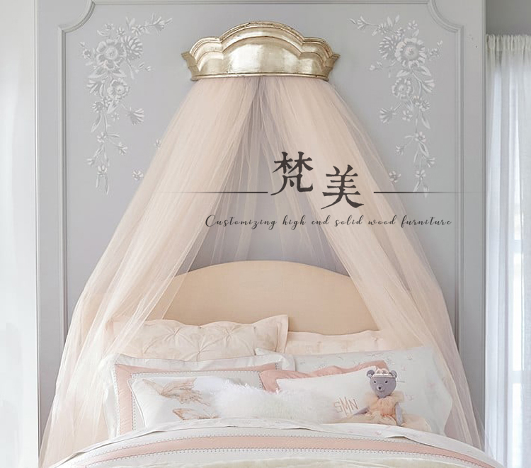 European bed curtain frame American solid wood carving Princess room decoration yarn curtain frame French court dream bed curtain crown