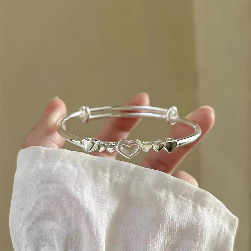 999 Sterling Silver Heart Bracelet for Women, K-Style, Simple Elegant, Heart-To-Heart Bracelet, Cold Style Heart-Shaped Bracelet for Girlfriend