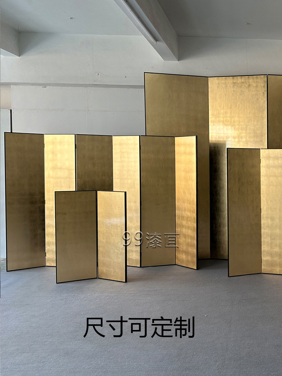ширма 99漆画日式素金箔屏风四扇中式酒店客厅茶室隔断插花摄影折屏定制