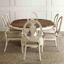 American solid wood dining table and chairs combined home round telescopic pull-out countryside retro made of old white villa grade furniture