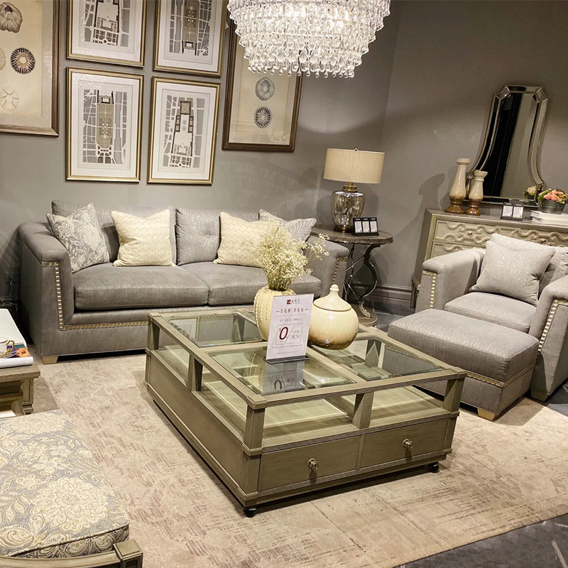 American light luxury fabric sofa solid wood living room combination three-person small apartment modern minimalist art furniture can be customized