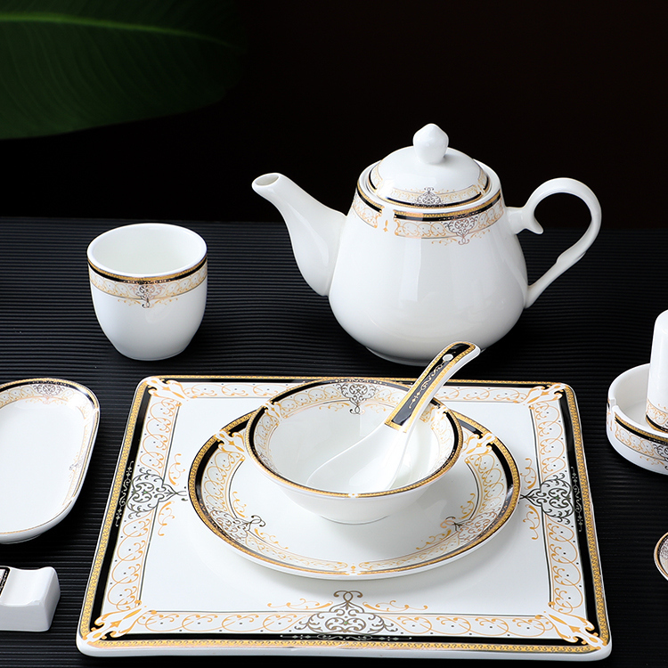 High-End Hotel Tableware Set, Four-Piece Set, Star-Rated Hotel Restaurant Table Setting, Ceramic Plates and Bowls Combination, Vienna High-End Hotel Tableware Set, Four-Piece Set, Star-Rated Hotel Restaurant Table Setting, Ceramic Plates and Bowls Combination, Vienna