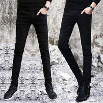 Summer stretch jeans mens Korean slim spring and autumn small feet tide brand tide mens black casual mens pants