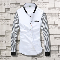 Spring striped long-sleeved shirt mens Korean slim-fit teen white shirt trend mens casual inch shirt