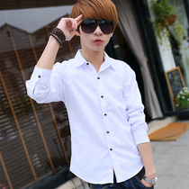 Summer long-sleeved shirt mens Korean slim-fit youth white shirt trend mens inch shirt solid color jacket men