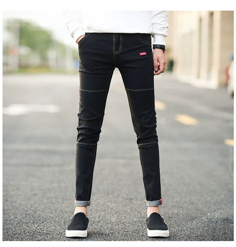 Mùa hè đen kéo dài chín điểm quần jeans nam Phiên bản Hàn Quốc của quần lọt khe xu hướng quần áo nam 9 điểm quần nam - Quần jean