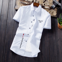 Summer white short-sleeved shirt mens Korean slim-fit teen half-sleeve shirt trend mens inch-shirt clothes mens clothing Mens clothing Mens clothing Mens clothing Mens clothing