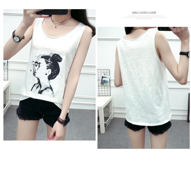 Mùa xuân hè mới áo sơ mi giản dị rộng kích thước cổng gió cotton vest nữ sling vòng cổ in áo sơ mi chạm đáy áo thun nữ đẹp