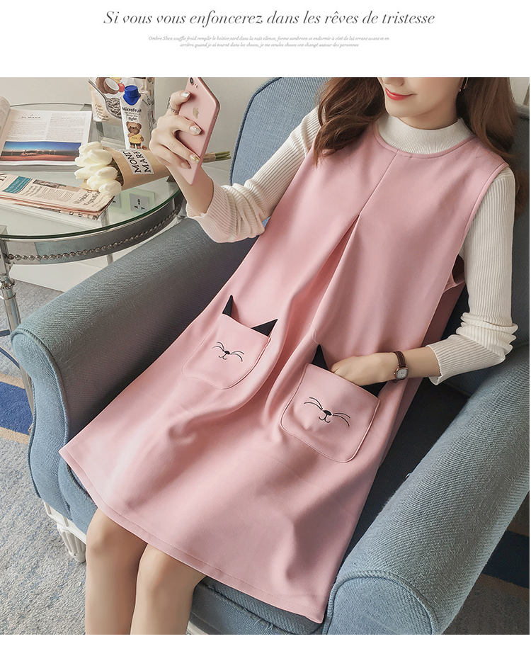 Quần áo bà bầu mùa đông cộng với áo nhung 2018 phiên bản Hàn Quốc mới của đầm mẹ mùa đông dài phần thời trang đầm bầu sang chảnh