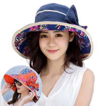 Double face can be worn with windproof rope Foldable outdoor flowers sunhat women sunscreen for spring and summer sunbeds beach great eaves hat