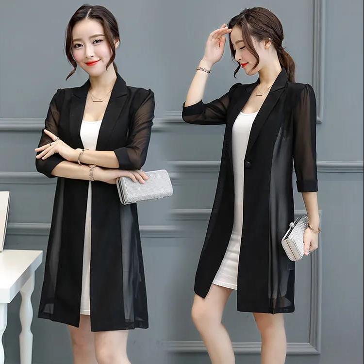Women's Blazer Jacket, Mid-Length Cardigan, Suitable for Spring, Summer, and Autumn, Slimming, Thin Summer Blazer Top, Stylish Shawl
