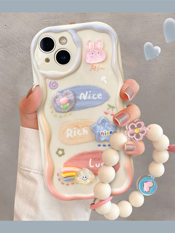 Graffiti Rabbit Case for Apple 15 Phone iPhone 14 Protective Cover 12/13Pro Cute 11Promax New Model 7P/8Plus/6Splus Bracelet X/Xr/Xs Max Female Se2/3