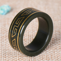 Mu Xiyuan Hetian jade ring Mens and womens natural jade gilt ring Mens pull finger jade ring