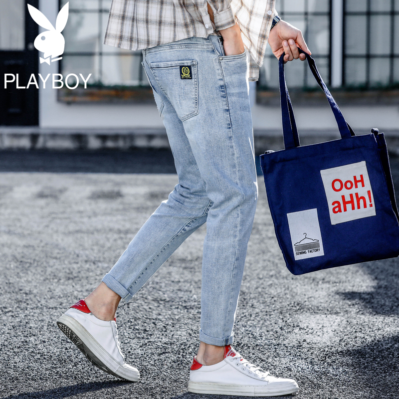 quần Playboy nam mùa hè mỏng Hàn Quốc phiên bản của xu hướng quần jean lỏng thường gắn liền với quần dưới chân công việc đóng gói thương hiệu thời trang nam giới