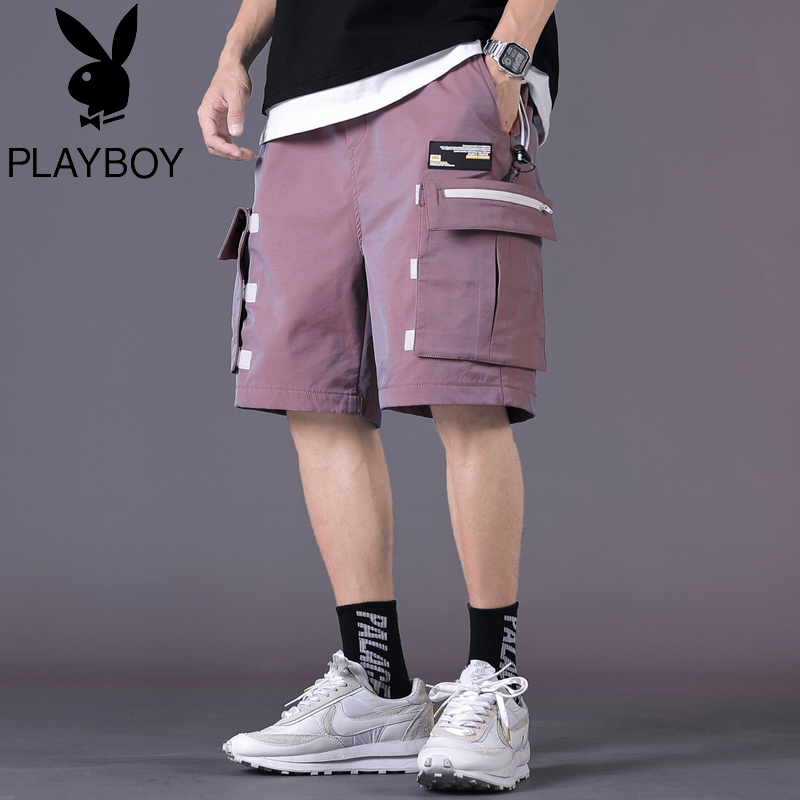 Playboy màu gradient bảo hộ lao động đầy màu sắc quần short bé trai laze ins phản chiếu thương hiệu thủy triều lỏng giản dị quần năm điểm